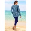 Swim 365 Women’s Plus Size Split-Neck Long Sleeve Swim Tee with Built-in Bra(Royal Oasis Animal)