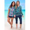 Swim 365 Women’s Plus Size Split-Neck Long Sleeve Swim Tee with Built-in Bra(Royal Oasis Animal)