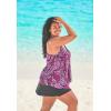 Swimsuits For All Swim 365 Women’s Plus Size Longer-Length Draped Mesh Racerback Tankini Top(Black Tropical Floral)
