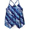 Swimsuits For All Swim 365 Women’s Plus Size Longer-Length Draped Mesh Racerback Tankini Top(Blue Watercolor Stripe)