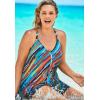 Swimsuits For All Swim 365 Women’s Plus Size Longer-Length Draped Mesh Racerback Tankini Top(Yellow Painterly Stripes)