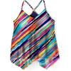 Swimsuits For All Swim 365 Women’s Plus Size Longer-Length Draped Mesh Racerback Tankini Top(Yellow Painterly Stripes)