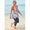 Swimsuits For All Swim 365 Women’s Plus Size Longer-Length Handkerchief Hem Tankini Top(Cabana Glow Tropical)