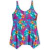 Swimsuits For All Swim 365 Women’s Plus Size Longer-Length Handkerchief Hem Tankini Top(Hula Palm)