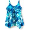 Swimsuits For All Swim 365 Women’s Plus Size Longer-Length Handkerchief Hem Tankini Top(Multi Underwater Tie Dye)