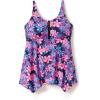 Swimsuits For All Swim 365 Women’s Plus Size Longer-Length Handkerchief Hem Tankini Top(Navy Tropical Floral)