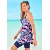 Swimsuits For All Swim 365 Women’s Plus Size Longer-Length Handkerchief Hem Tankini Top(Navy Tropical Floral)
