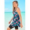 Swimsuits For All Swim 365 Women’s Plus Size Longer-Length Handkerchief Hem Tankini Top(Trop Animal Turq)