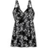 Swimsuits For All Swim 365 Women’s Plus Size Loop-Strap V-Neck Tummy Control Two-Piece Swim Dress(Black Stencil Leaf Print)