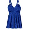 Swimsuits For All Swim 365 Women’s Plus Size Loop-Strap V-Neck Tummy Control Two-Piece Swim Dress(Blue Abstract)