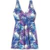 Swimsuits For All Swim 365 Women’s Plus Size Loop-Strap V-Neck Tummy Control Two-Piece Swim Dress(Multi Color Leaves)