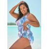 Swimsuits For All Swim 365 Women’s Plus Size Loop-Strap V-Neck Tummy Control Two-Piece Swim Dress(Multi Color Leaves)