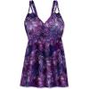 Swimsuits For All Swim 365 Women’s Plus Size Loop-Strap V-Neck Tummy Control Two-Piece Swim Dress(Palmtastic Purple)