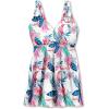 Swimsuits For All Swim 365 Women’s Plus Size Loop-Strap V-Neck Tummy Control Two-Piece Swim Dress(Pink Lemonade Tropical)