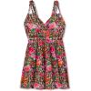 Swimsuits For All Swim 365 Women’s Plus Size Loop-Strap V-Neck Tummy Control Two-Piece Swim Dress(Rose Bloom Leopard)