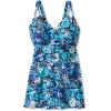 Swimsuits For All Swim 365 Women’s Plus Size Loop-Strap V-Neck Tummy Control Two-Piece Swim Dress(Teal Blue Butterfly)