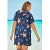 Swimsuits For All Swim 365 Women’s Plus Size Terry Longer-Length Hooded Zip-Front Swim Cover-Up(Americana Stars)