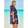 Swimsuits For All Swim 365 Women’s Plus Size Terry Longer-Length Hooded Zip-Front Swim Cover-Up(Americana Stars)