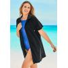 Swimsuits For All Swim 365 Women’s Plus Size Terry Longer-Length Hooded Zip-Front Swim Cover-Up(Black)