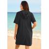 Swimsuits For All Swim 365 Women’s Plus Size Terry Longer-Length Hooded Zip-Front Swim Cover-Up(Black)