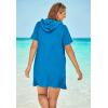 Swimsuits For All Swim 365 Women’s Plus Size Terry Longer-Length Hooded Zip-Front Swim Cover-Up(Blue Sea)