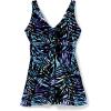 Swimsuits For All Swim 365 Women’s Plus Size Twist-Front V-Neck Tummy Control A-Line Swim Dress(Blue Painterly Leaves)