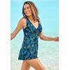 Swimsuits For All Swim 365 Women’s Plus Size Twist-Front V-Neck Tummy Control A-Line Swim Dress(Vibrant Palm)