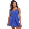 Swimsuits For All Swim 365 Women’s Plus Size Loop-Strap V-Neck Tummy Control Two-Piece Swim Dress(Blue Abstract)