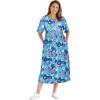 Woman Within Plus Size Short-Sleeve Button-Front Pocket Dress (Petite Available) – 3X, Paradise Blue Multi Garden