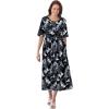Woman Within Plus Size Short-Sleeve Button-Front Pocket Dress (Petite Available) – 7X, Black Graphic Bloom