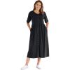Woman Within Plus Size Short-Sleeve Button-Front Pocket Dress (Petite Available)(Black)