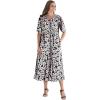 Woman Within Plus Size Short-Sleeve Button-Front Pocket Dress (Petite Available)(Black Blossom)