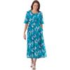 Woman Within Plus Size Short-Sleeve Button-Front Pocket Dress (Petite Available)(Deep Teal Graphic Bloom)