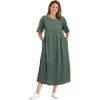Woman Within Plus Size Short-Sleeve Button-Front Pocket Dress (Petite Available)(Pine Polka Dot)