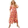 Woman Within Plus Size Short-Sleeve Button-Front Pocket Dress (Petite Available)(Sweet Coral Multi Garden)