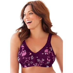 Catherines Women’s Plus Size Cotton Comfort Wireless Bra(Dark Berry Climbing Floral)