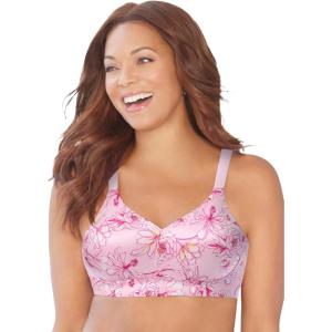 Catherines Women’s Plus Size Wireless Back Smoothing Bra(Pink Floral Bloom)
