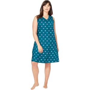 Dreams & Co. Plus Size Short Sleeveless Sleepshirt(Deep Teal Hearts)
