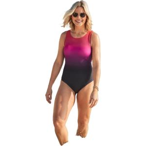 Swimsuits For All Swim 365 Women’s Plus Size High-Neck One Piece(Blackberry Tangerine Ombre)