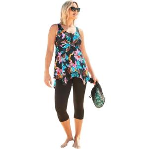 Swimsuits For All Swim 365 Women’s Plus Size Longer-Length Handkerchief Hem Tankini Top(Cabana Glow Tropical)