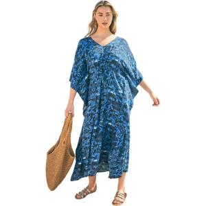 Swimsuits For All Swim 365 Women’s Plus Size Ruched Caftan Cover Up(Blue Beach Toile)