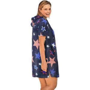Swimsuits For All Swim 365 Women’s Plus Size Terry Longer-Length Hooded Zip-Front Swim Cover-Up(Americana Stars)