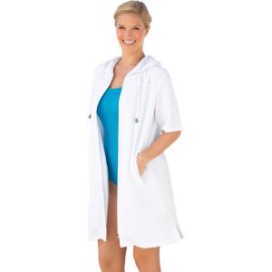 Swimsuits For All Swim 365 Women’s Plus Size Terry Longer-Length Hooded Zip-Front Swim Cover-Up(White)