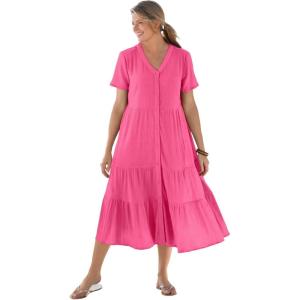 Woman Within Plus Size Gauze Tiered Dress(Peony Petal)