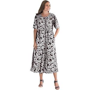 Woman Within Plus Size Short-Sleeve Button-Front Pocket Dress (Petite Available) – 7X, Black Blossom