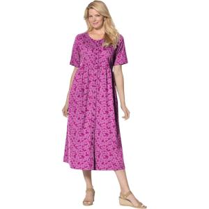 Woman Within Plus Size Short-Sleeve Button-Front Pocket Dress (Petite Available)(Raspberry Blossom)