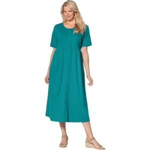 Woman Within Plus Size Short-Sleeve Button-Front Pocket Dress (Petite Available)(Waterfall)