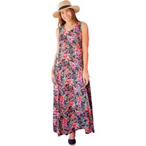 Woman Within Plus Size Sleeveless Crinkle Dress(Black Coral Paradise)