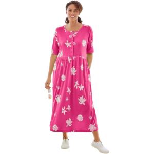 Woman Within Plus Size Stamped Empire Waist Dress(Raspberry Sorbet Starfish)