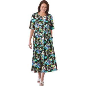 Woman Within Women’s Plus Size Button-Front Essential Dress – 4X, Black Multi Garden
